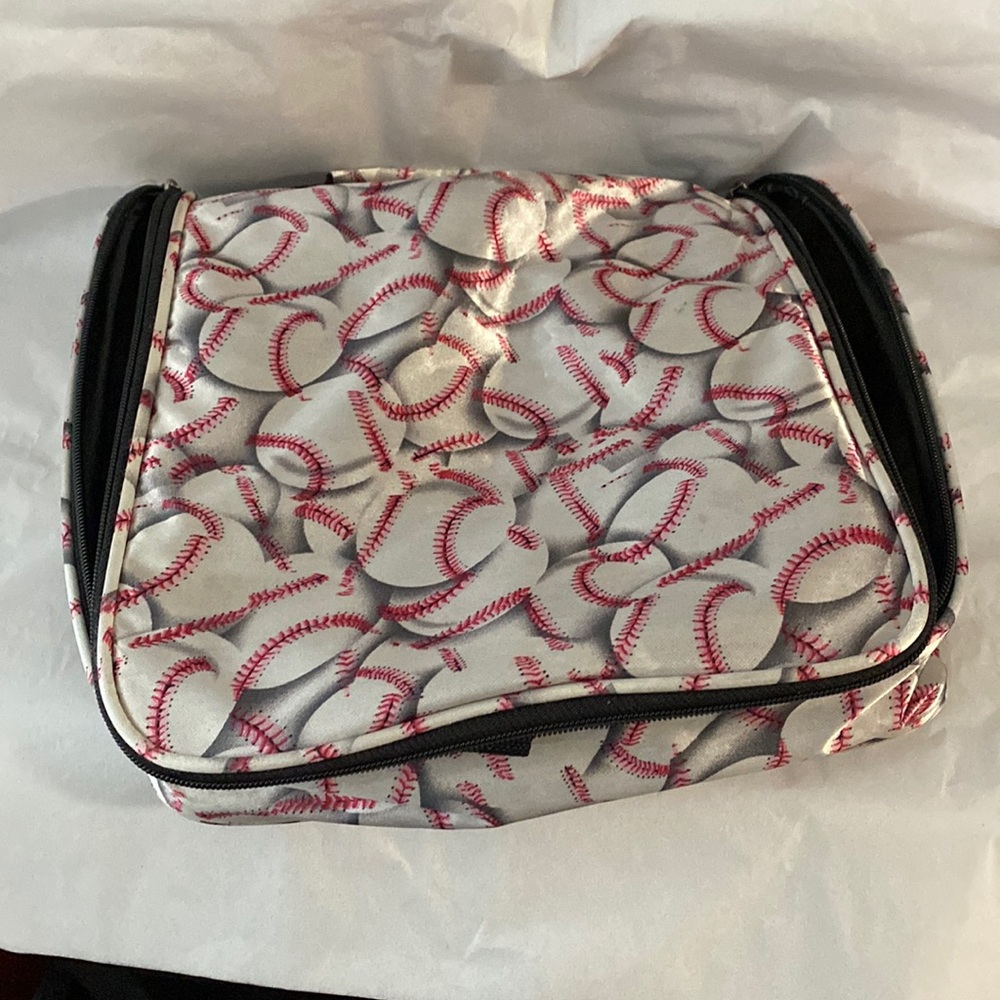 Baseball pattern design, fabric toiletries bag.